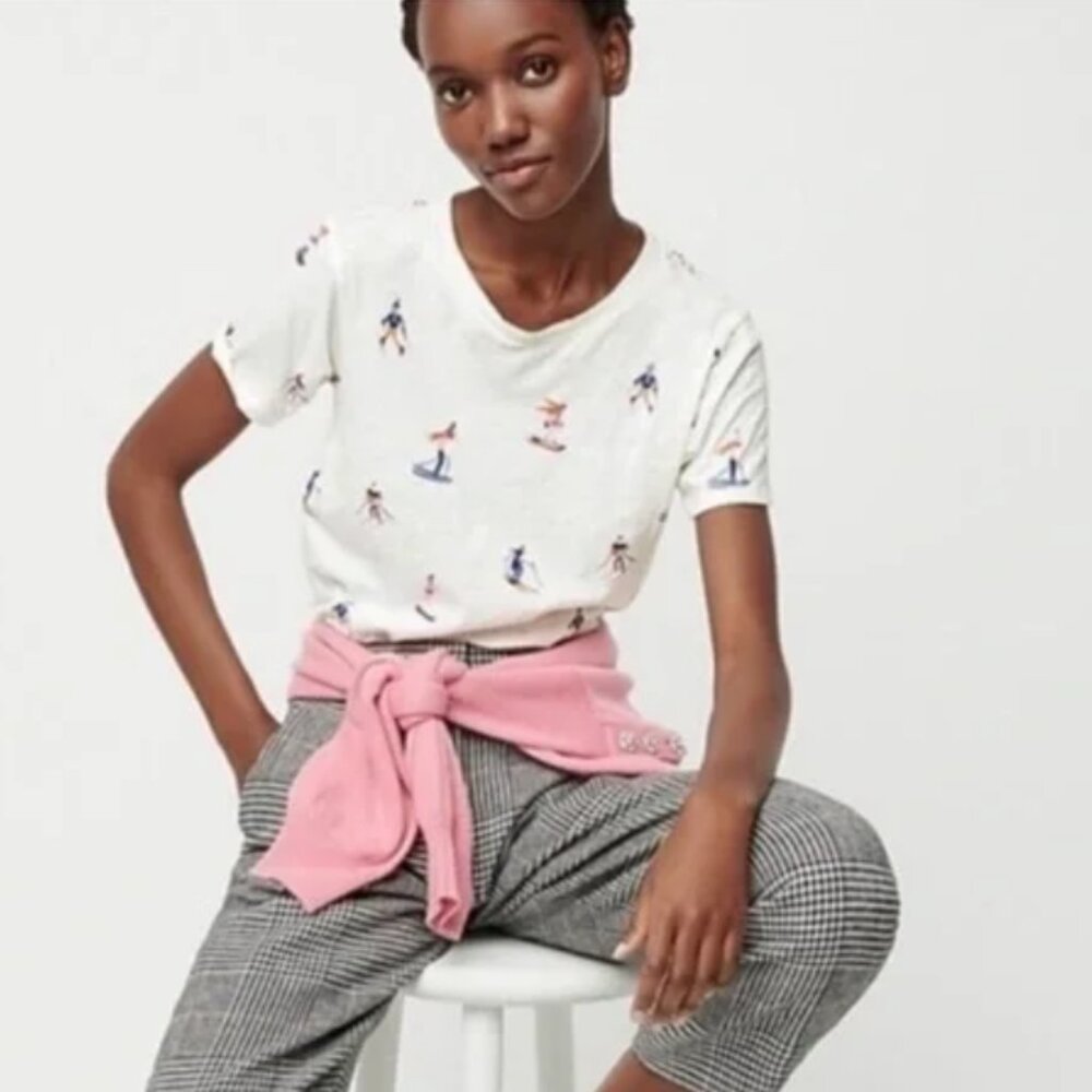 J. Crew White Short Sleeve Tee with Ski Print